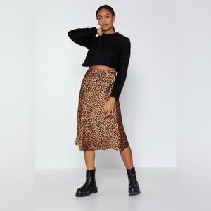 Nasty Gal Leopard Slinky High Waisted Midi Skirt